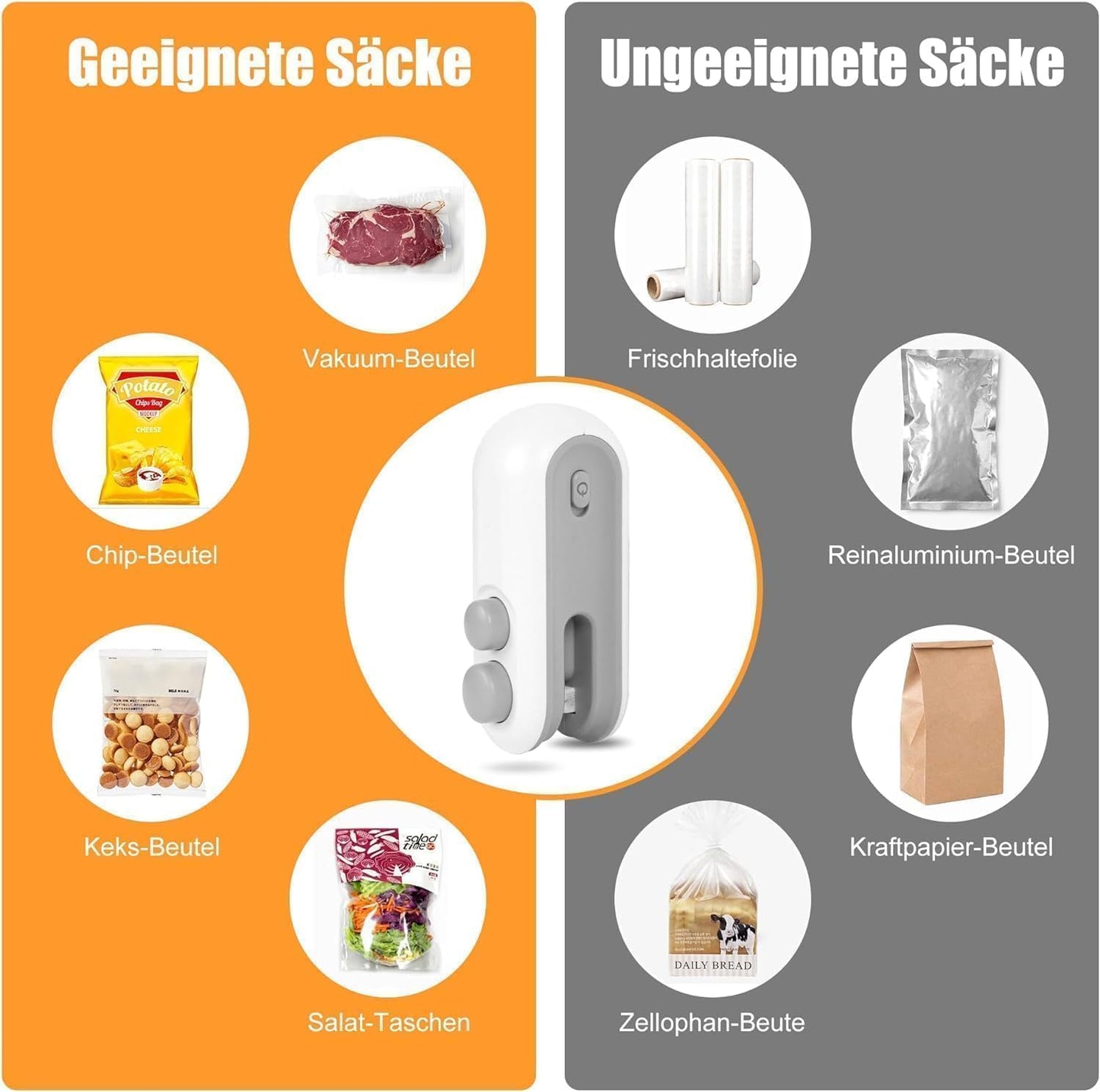 Daddyclean rechargeable Magnetic Heat Sealing & Cutting Machine for Plastic Packing Bag Sealer Mini for Food, Snack, Chips, and Plastic Bags