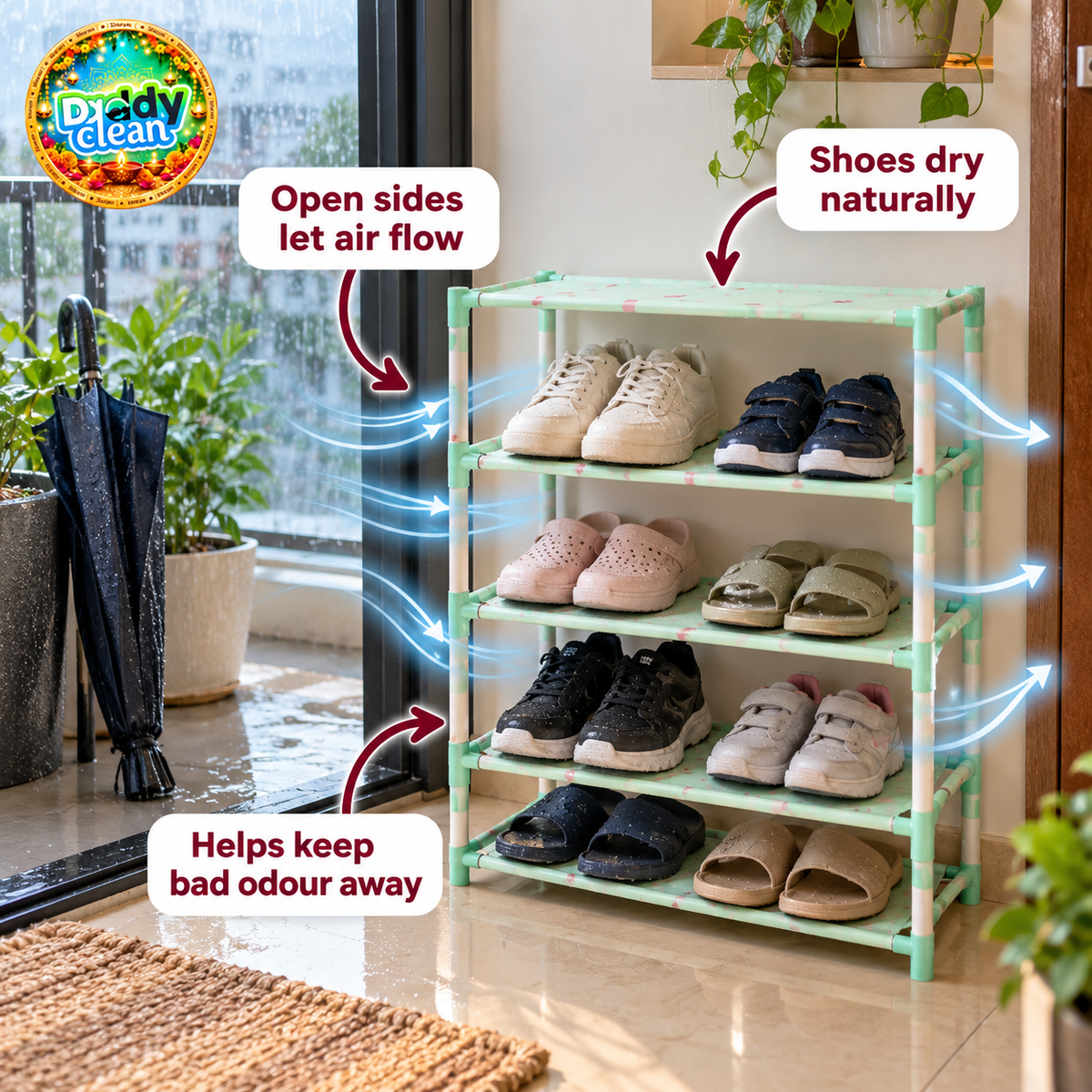 DaddyClean 4 Layer Shoe Rack for Home โ Lightweight Shoe Stand, Easy to Assemble DaddyClean