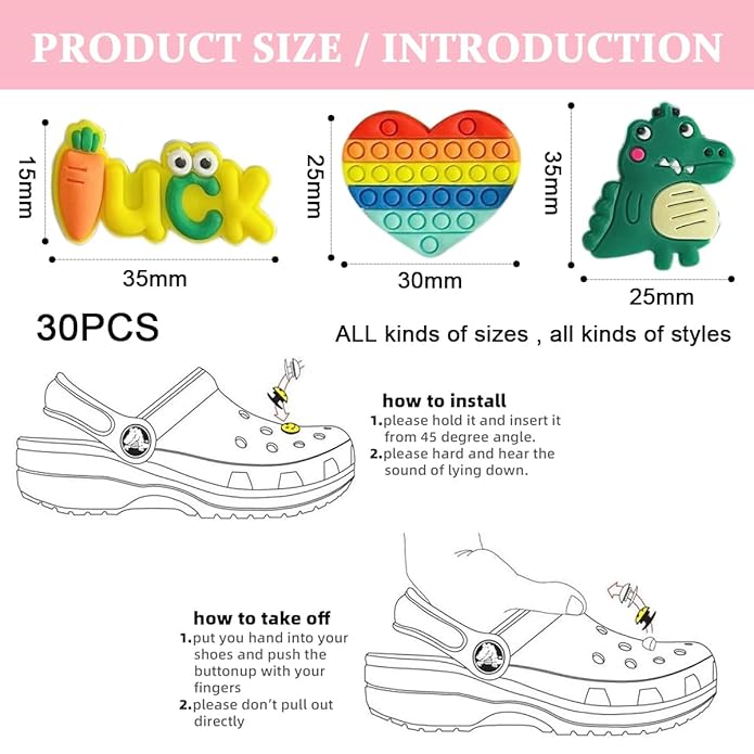 Daddyclean Clog Slippers Charms Assorted Cartoon Clog Slipper Charm(30pcs)
