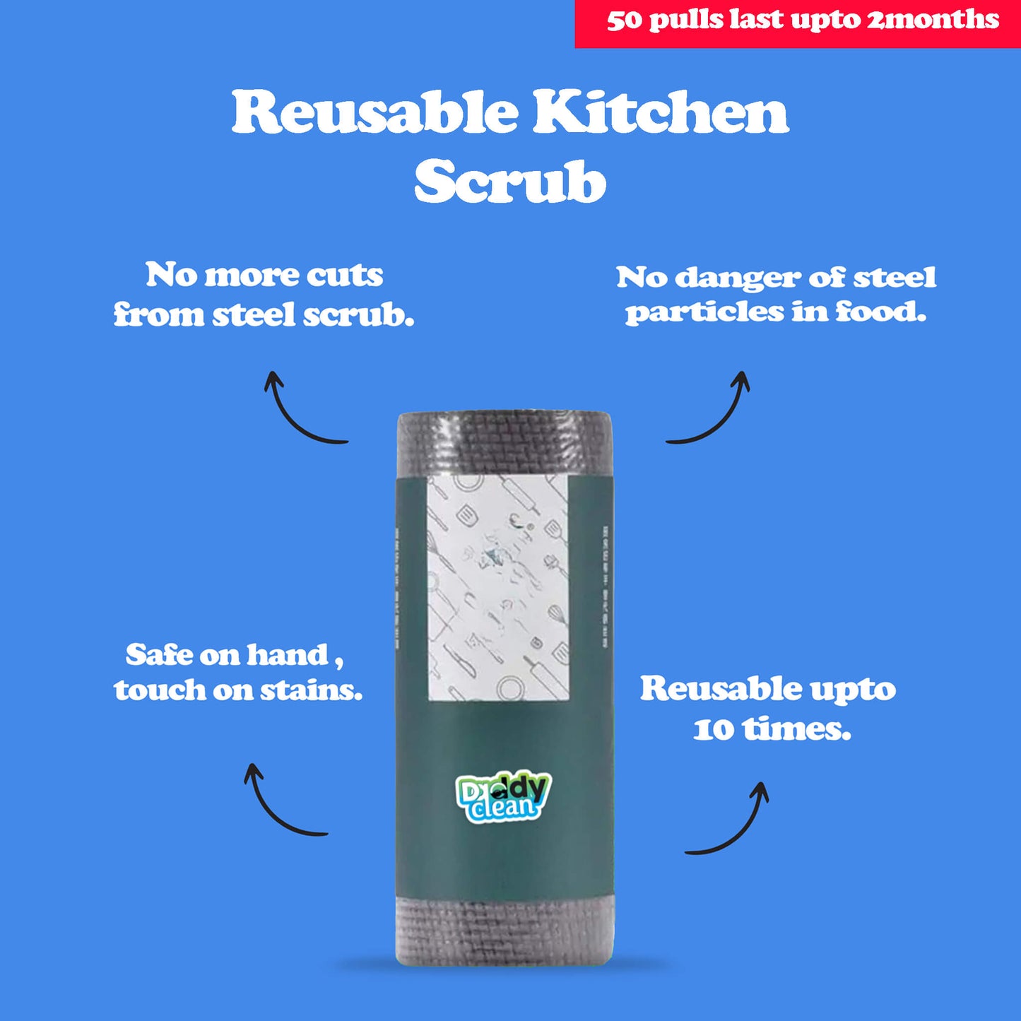 DaddyClean Reusable Kitchen Scrub Rolls(50 Pulls)