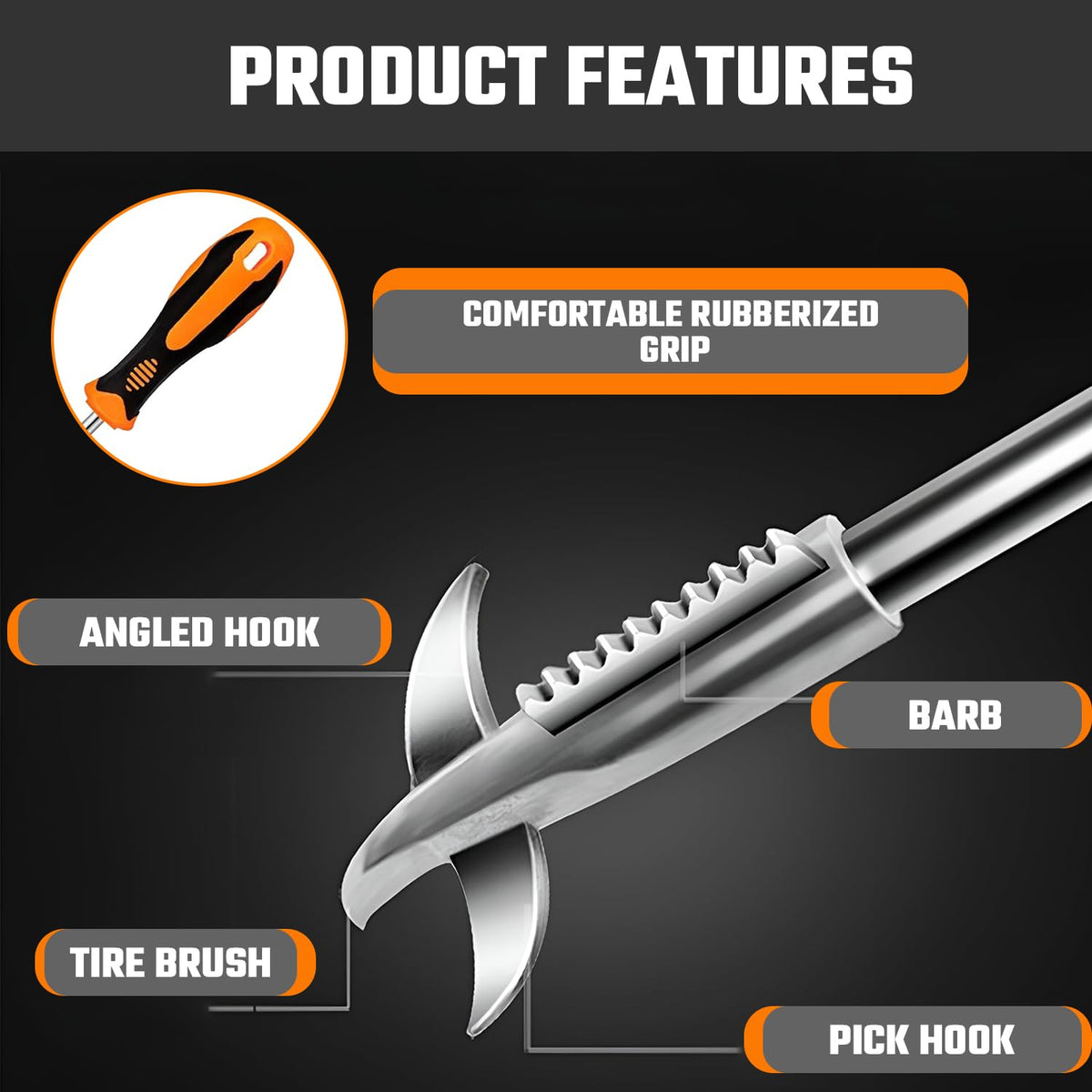 Stainlees Steel Tyre Stone Remover Tool, Multipurpose Car Hook DaddyClean