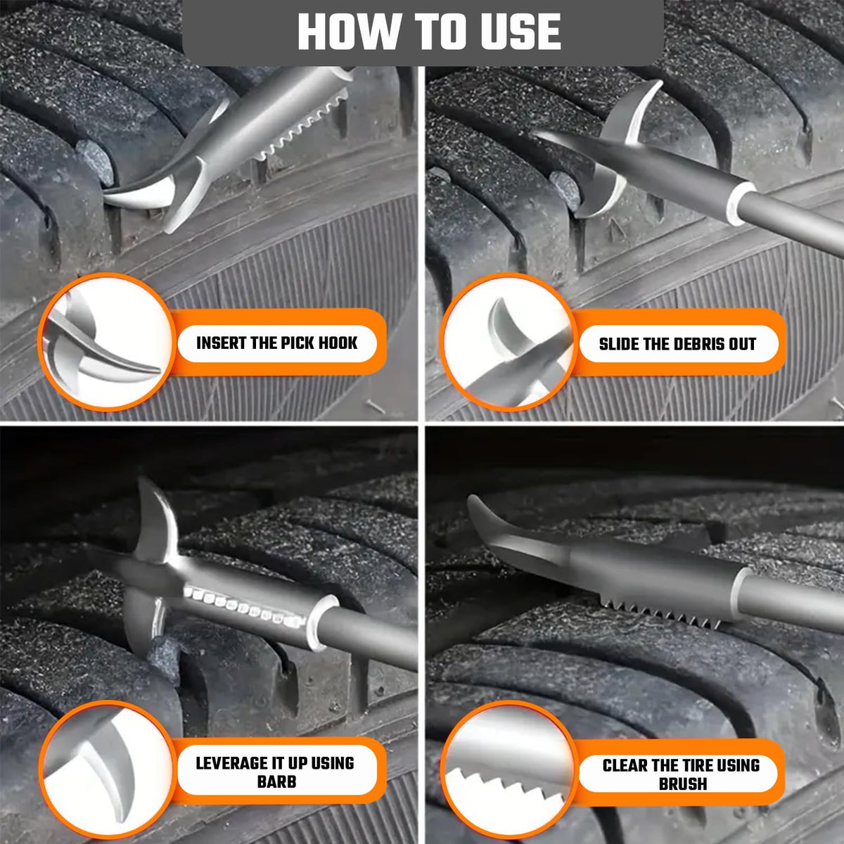 Stainlees Steel Tyre Stone Remover Tool, Multipurpose Car Hook DaddyClean