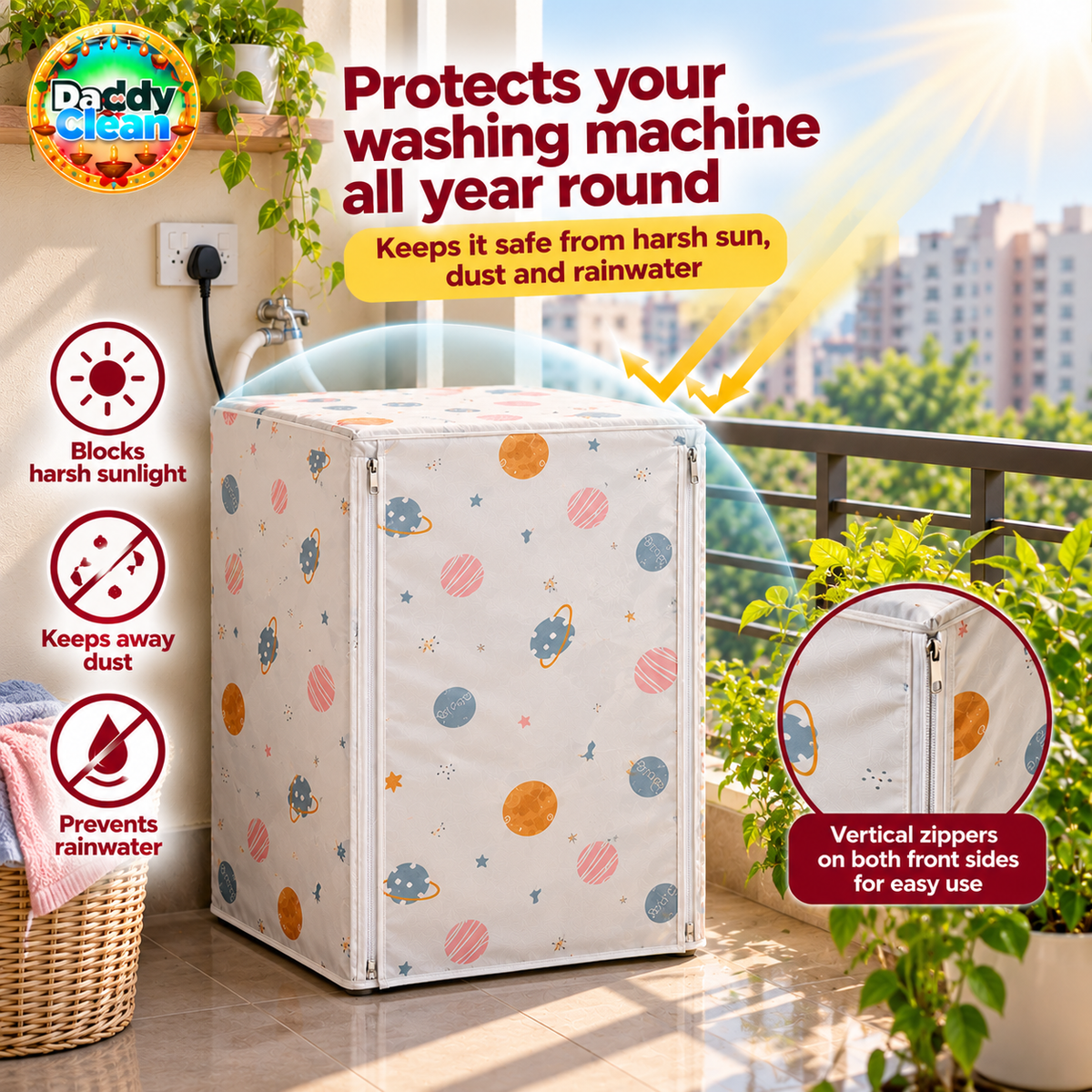 Premium Sun & Rain Proof Washing Machine Cover | DaddyClean DaddyClean