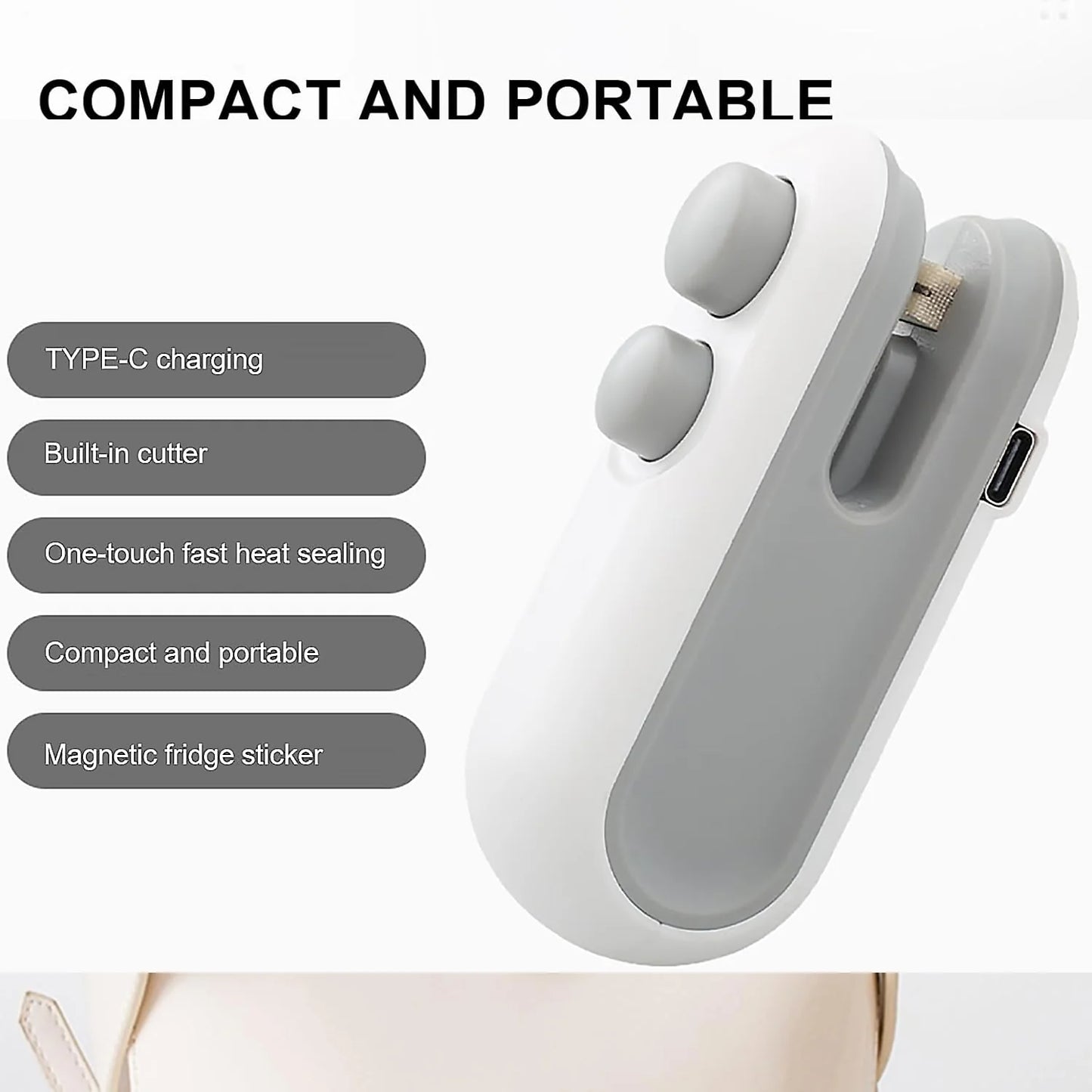 Daddyclean rechargeable Magnetic Heat Sealing & Cutting Machine for Plastic Packing Bag Sealer Mini for Food, Snack, Chips, and Plastic Bags