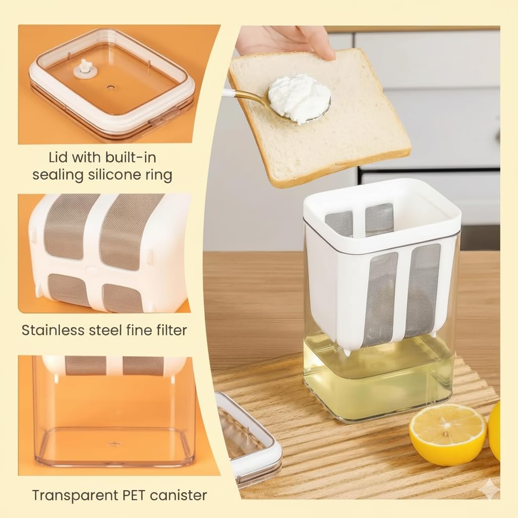 Daddyclean Curd Craft |1100ml Fine Mesh Strainer Box with Lid | Perfect for Making Homemade Yogurt, Curd, Cheese & More DaddyClean