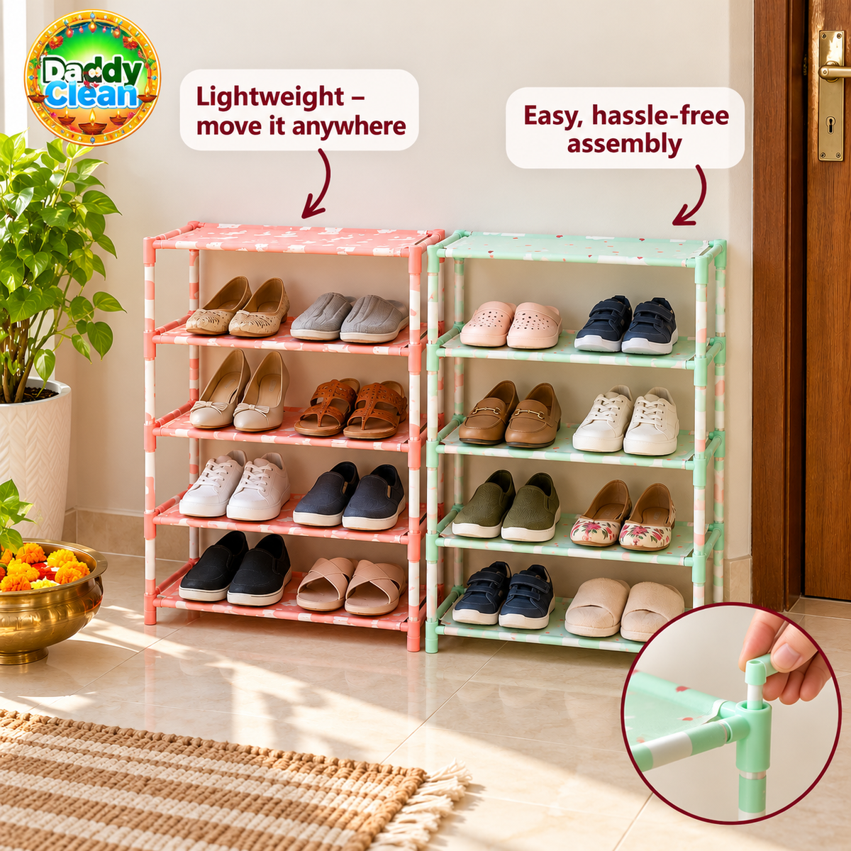 DaddyClean 4 Layer Shoe Rack for Home – Lightweight Shoe Stand, Easy to Assemble DaddyClean