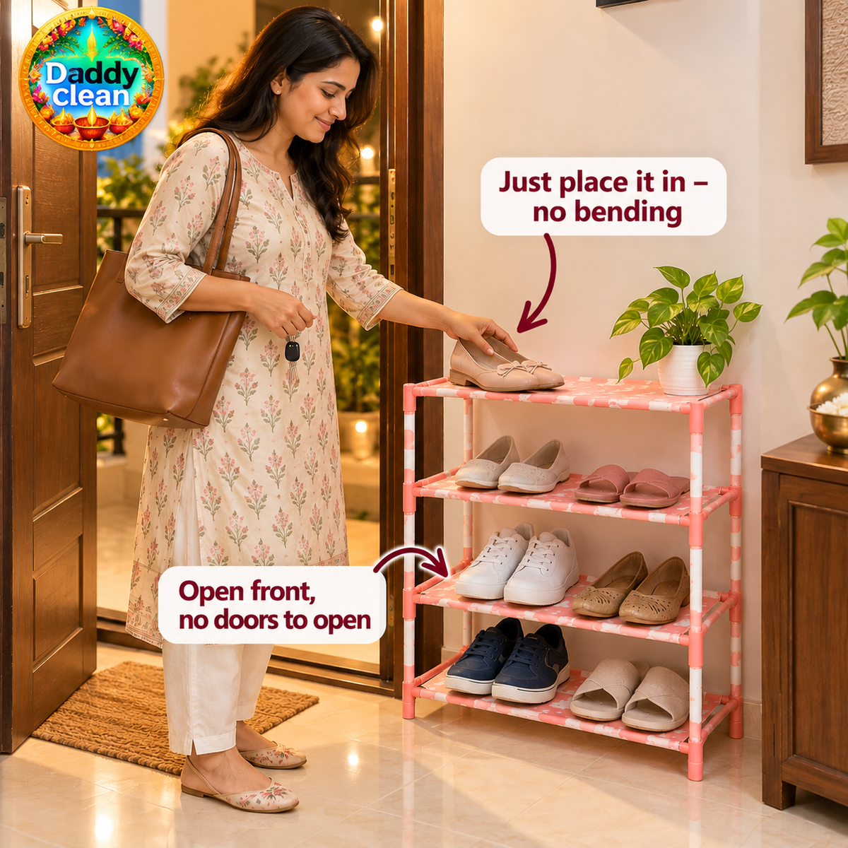 DaddyClean 4 Layer Shoe Rack for Home – Lightweight Shoe Stand, Easy to Assemble DaddyClean